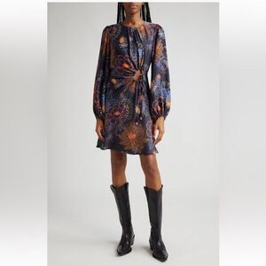 Farm Rio Sparkle Flowers Long-Sleeve Mini Dress